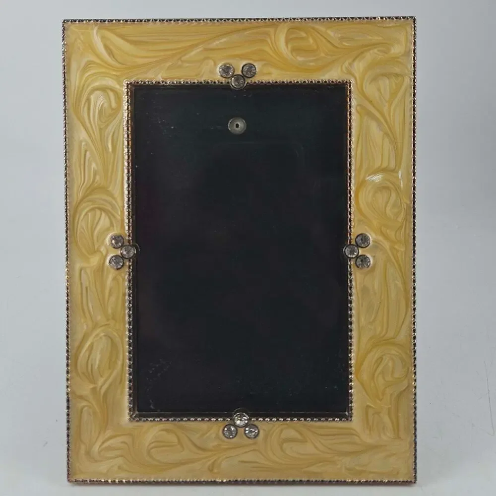 Vintage yellow swirl Enamel jewel ornate Picture Photo Frame decor